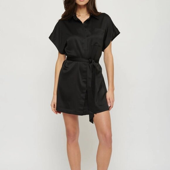 Dynamite Belted Satin Shirt Dress - Picture 2 of 6
